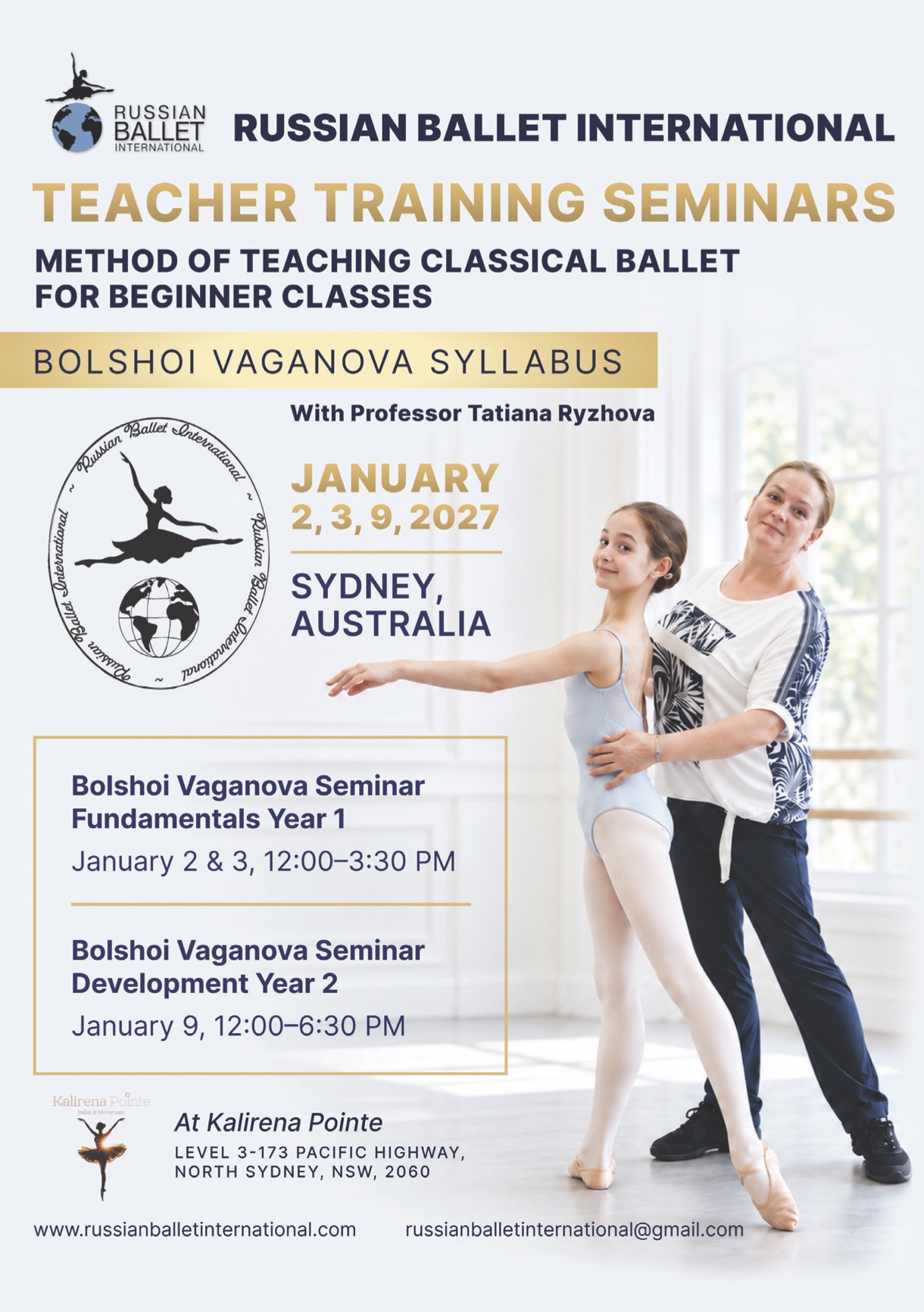 Official Russian Ballet International Teacher Training Seminars flyer, Sydney January 2027